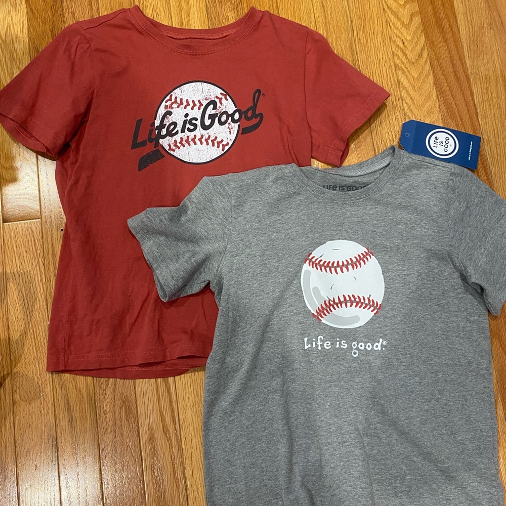 BUNDLE OF 2 Life Is Good Kids' Red and Gray Baseball Tees